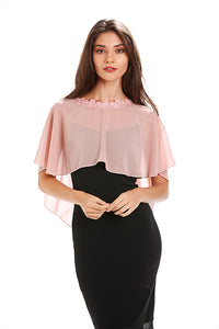 Dusky Pink Chiffon Cape With Lace Trim