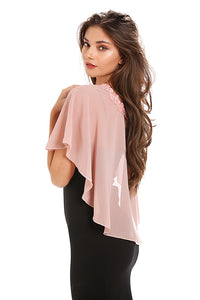 Dusky Pink Chiffon Cape With Lace Trim