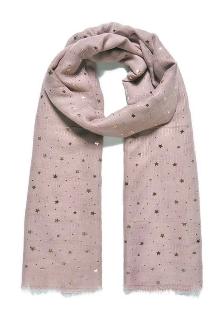 Dusky Pink & Rose Gold Star Print Scarf