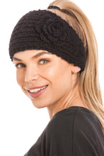 Load image into Gallery viewer, Knitted Ear Warmer Headband With Flower &amp; Button