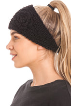 Load image into Gallery viewer, Knitted Ear Warmer Headband With Flower &amp; Button