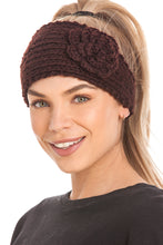 Load image into Gallery viewer, Knitted Ear Warmer Headband With Flower &amp; Button