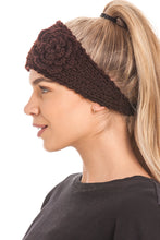 Load image into Gallery viewer, Knitted Ear Warmer Headband With Flower &amp; Button