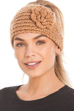 Load image into Gallery viewer, Knitted Ear Warmer Headband With Flower &amp; Button