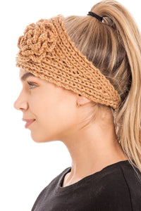 Knitted Ear Warmer Headband With Flower & Button