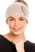 Load image into Gallery viewer, Knitted Ear Warmer Headband With Flower &amp; Button
