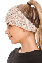 Load image into Gallery viewer, Knitted Ear Warmer Headband With Flower &amp; Button