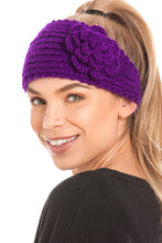 Load image into Gallery viewer, Knitted Ear Warmer Headband With Flower &amp; Button