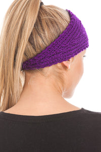 Knitted Ear Warmer Headband With Flower & Button