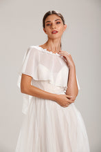 Load image into Gallery viewer, White Chiffon Cape With Lace Trim