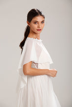 Load image into Gallery viewer, White Chiffon Cape With Lace Trim