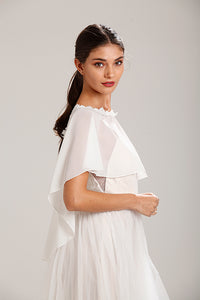 White Chiffon Cape With Lace Trim