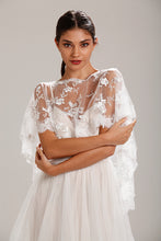 Load image into Gallery viewer, Ivory Lace Wedding Dress Capelet Bridal Shawl With Crystal Neckline Detail