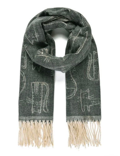 Cat Design Woven Winter Scarf In Navy