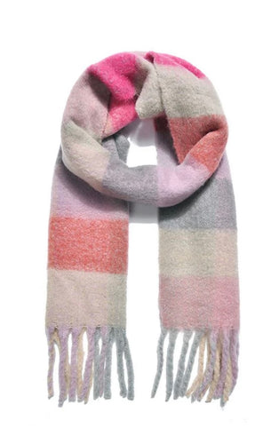 Pastel Stripe Fluffy Scarf With Tassels