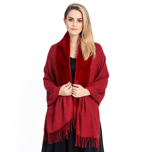 Red Faux Fur Trim Shawl