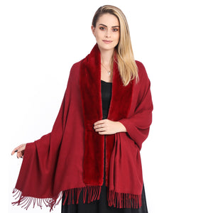 Red Faux Fur Trim Shawl