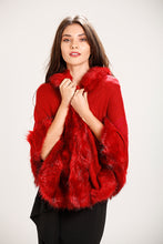 Load image into Gallery viewer, Red Faux Fur Cape Cardigan