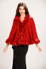 Load image into Gallery viewer, Red Faux Fur Cape Cardigan