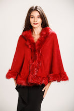 Load image into Gallery viewer, Red Faux Fur Cape Cardigan