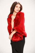 Load image into Gallery viewer, Red Faux Fur Cape Cardigan