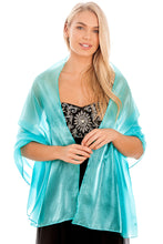 Load image into Gallery viewer, Silky Iridescent Turquoise Blue Silky Wedding Wrap