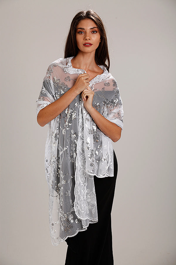 silver shawl for evening dress Lizuojun Women's Sparkling Metallic Shawls and Wraps Polyester Wraps with Rhinestone Buckle & Fringefor Party/Wedding/Formal Dresses it can be worn at any event Womens Scarf Silver Scarf For