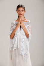 Load image into Gallery viewer, Silver Sequin Stars &amp; Moons Design Shawl