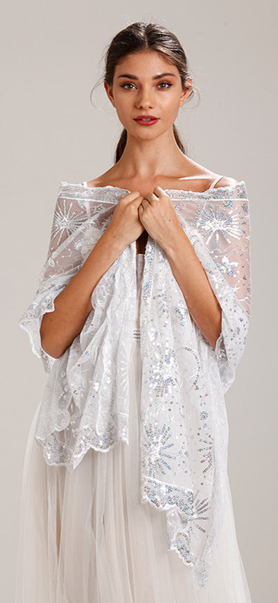 Silver Sequin Stars & Moons Design Shawl