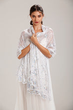 Load image into Gallery viewer, Silver Sequin Stars &amp; Moons Design Shawl