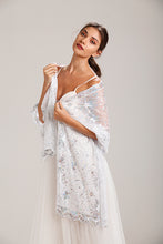 Load image into Gallery viewer, Silver Sequin Stars &amp; Moons Design Shawl
