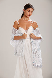Silver Sequin Stars & Moons Design Shawl