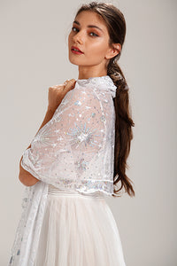 Silver Sequin Stars & Moons Design Shawl
