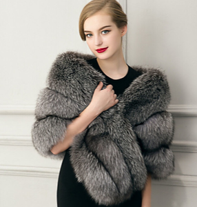 Thick Grey Faux Fur Shawl