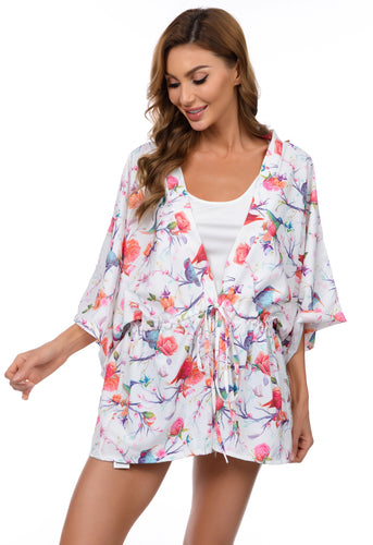Tropical Bird Print Kimono