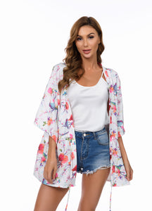Tropical Bird Print Kimono