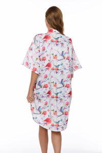 Tropical Bird Print Long Kimono