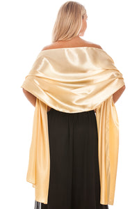 Champagne Gold Satin Wedding Shawl Pashmina Wrap Scarf