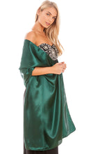 Load image into Gallery viewer, Emerald Green Satin Wedding Shawl Wrap Pashmina Scarf
