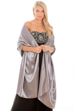 Load image into Gallery viewer, Central Chic Large Silver Satin Shawl