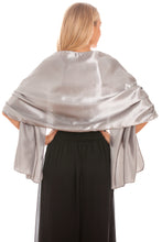 Load image into Gallery viewer, Silver Satin Wedding Shawl Pashmina Wrap Scarf