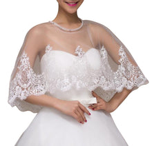 Load image into Gallery viewer, Ivory Lace Trim Wedding Dress Capelet Bridal Shawl With Crystals Style-5