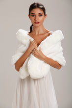 Load image into Gallery viewer, White Patterned Faux Fur Bridal Shawl