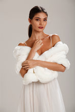 Load image into Gallery viewer, White Patterned Faux Fur Bridal Shawl