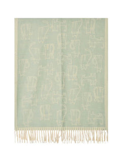 Cat Design Woven Winter Scarf In Sage