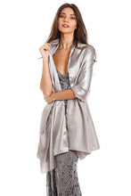 Load image into Gallery viewer, Silver Satin Wedding Shawl Pashmina Wrap Scarf