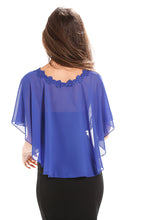 Load image into Gallery viewer, Royal Cobalt Blue Chiffon Cape With Lace Trim