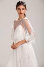 Load image into Gallery viewer, Ivory Lace Trim Wedding Dress Capelet Bridal Shawl With Crystals Style-5
