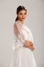 Load image into Gallery viewer, Ivory Lace Trim Wedding Dress Capelet Bridal Shawl With Crystals Style-5
