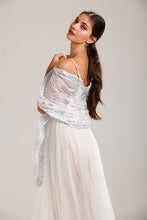 Load image into Gallery viewer, Silver Sequin Stars &amp; Moons Design Shawl